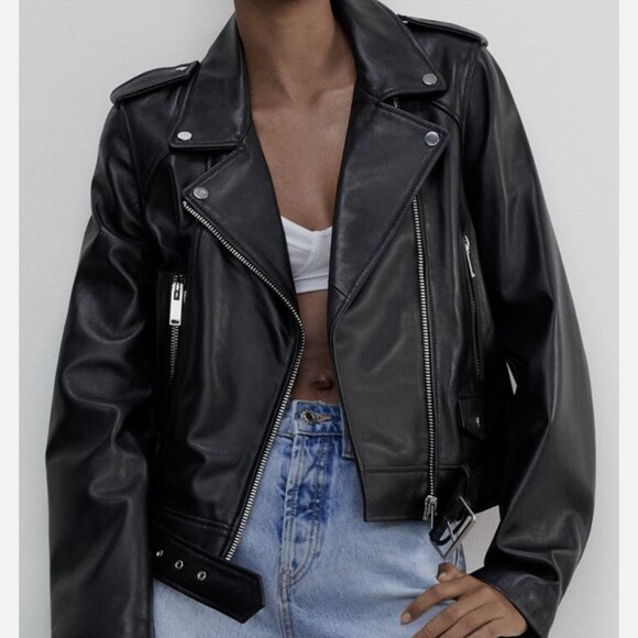 ZARA 100% Lambskin Leather Biker Jacket Size S 🖤 - Picture 10 of 16